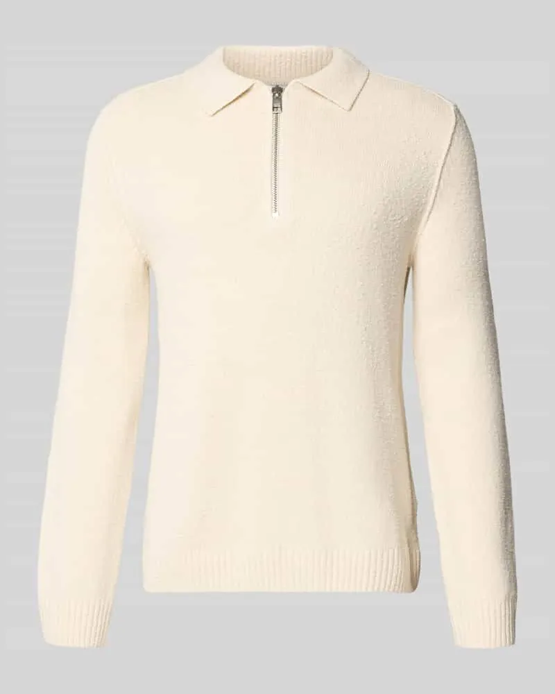Marc O'Polo Relaxed Fit Strickpullover im Polo-Stil aus Baumwoll-Mix Offwhite