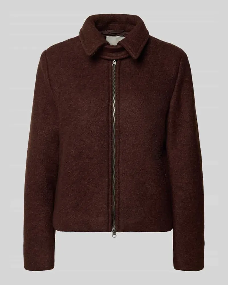 ICHI Regular Fit Wolljacke aus Woll-Mix mit Umlegekragen Dunkelbraun