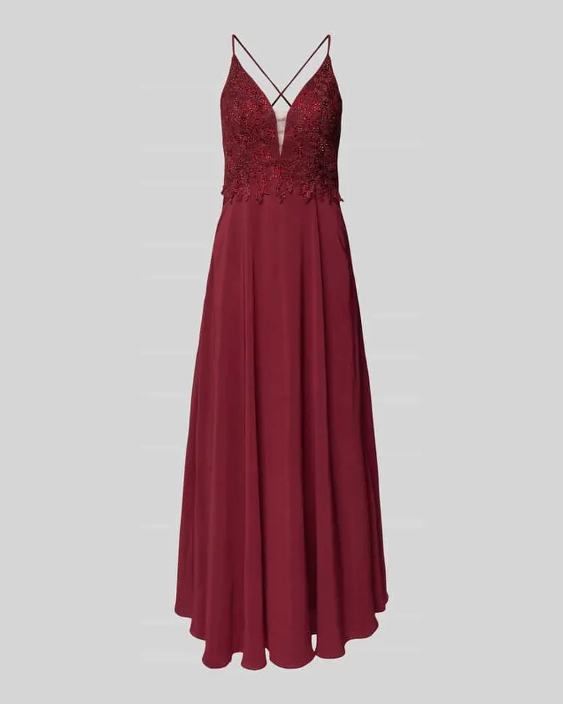 LUXUAR Abendkleid mit Spitzenbesatz Bordeaux