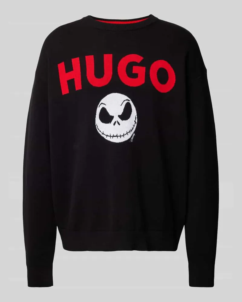 HUGO BOSS Strickpullover mit gerippten Abschlüssen Black