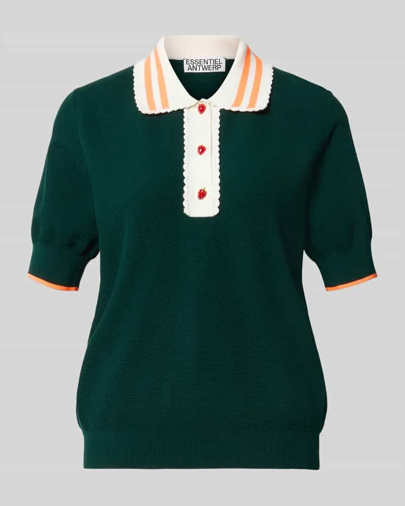 Essentiel Relaxed Fit Poloshirt aus Viskose-Mix Modell 'KONTRAST Dunkelgruen