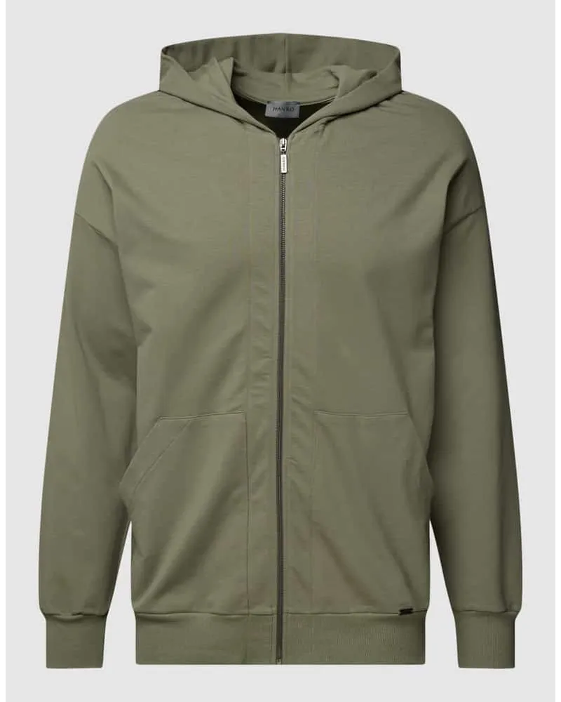 Hanro Sweatjacke mit Label-Applikation Khaki