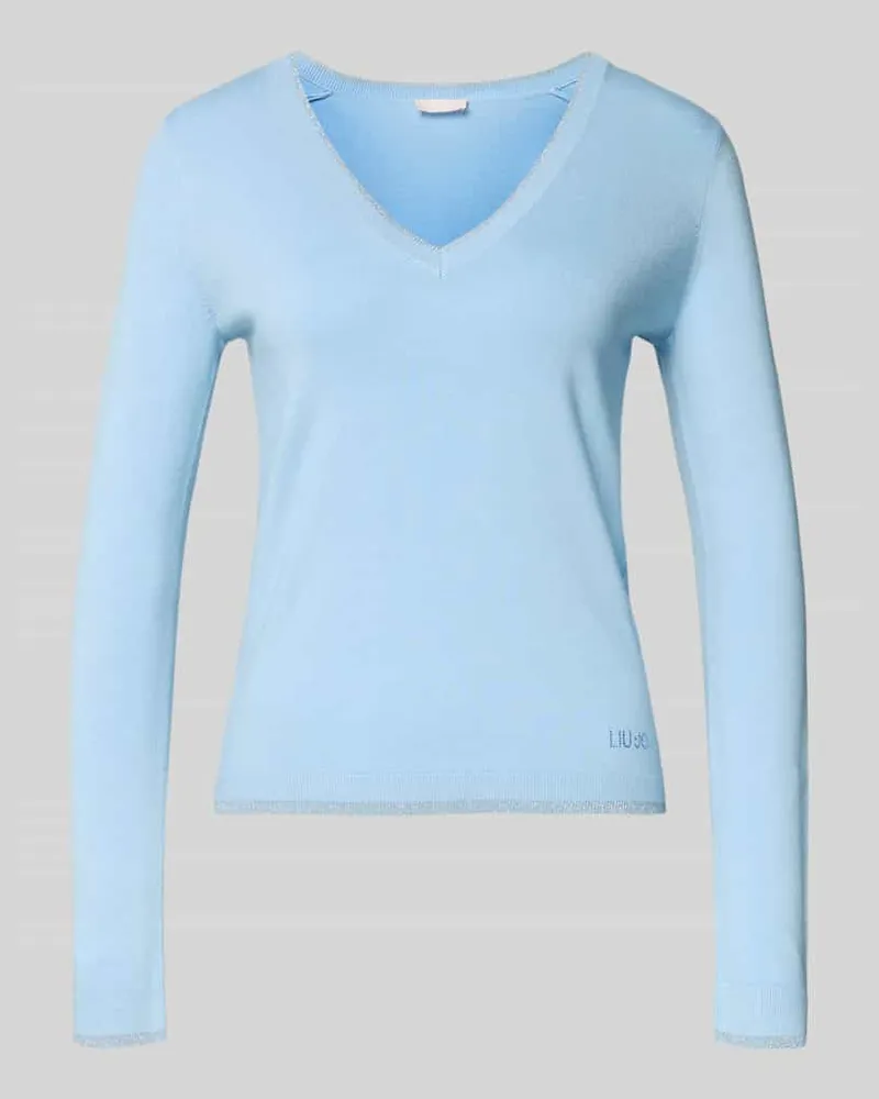 Liu Jo Slim Fit Longsleeve aus Viskose-Mix mit V-Ausschnitt Hellblau