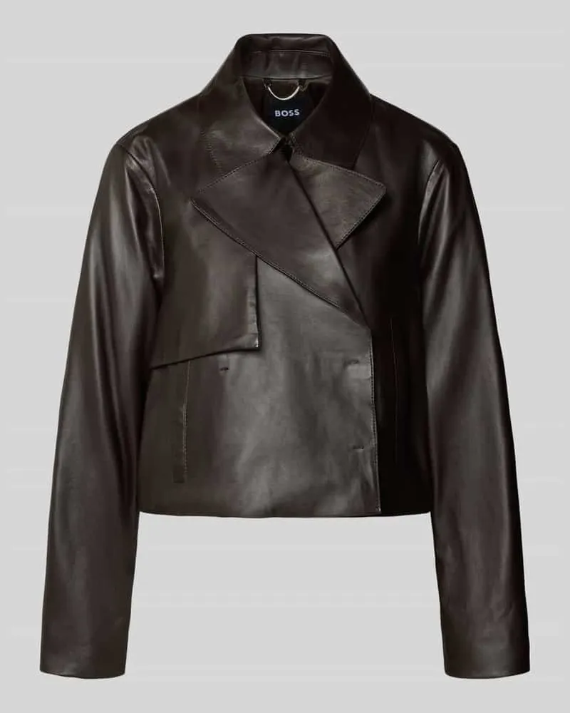 HUGO BOSS Regular Fit Lederjacke aus echtem Lammleder Modell 'SARCAE Dunkelbraun