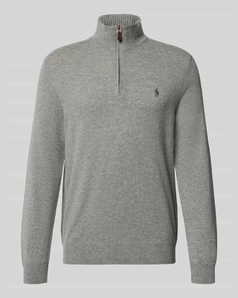 Ralph Lauren Strickpullover aus Wolle mit Stehkragen und Reißverschluss Mittelgrau