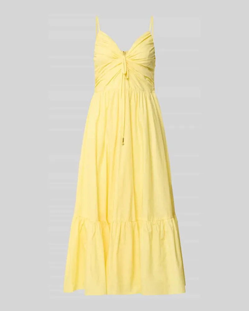 Michael Kors Midikleid mit Volantsaum und V-Ausschnitt Hellgelb