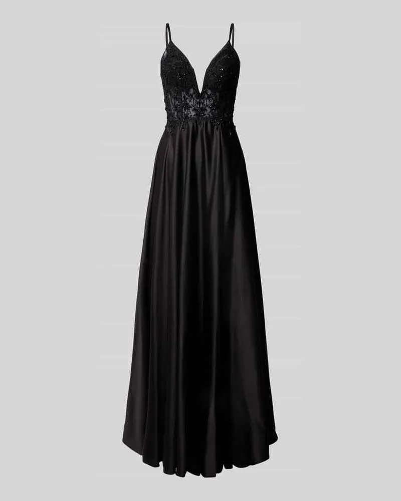 LUXUAR Abendkleid mit Herz-Ausschnitt und Strasssteinbesatz Black