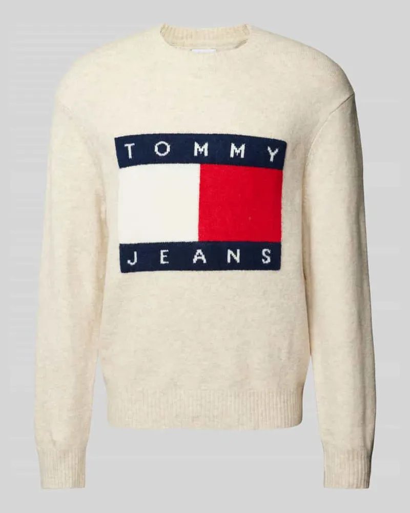 Tommy Hilfiger Regular Fit Strickpullover mit Label-Stitching Beige
