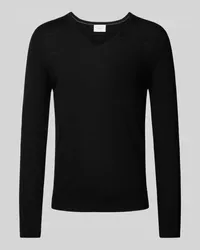 Olymp Slim Fit Strickpullover mit gerippten Abschlüssen Black