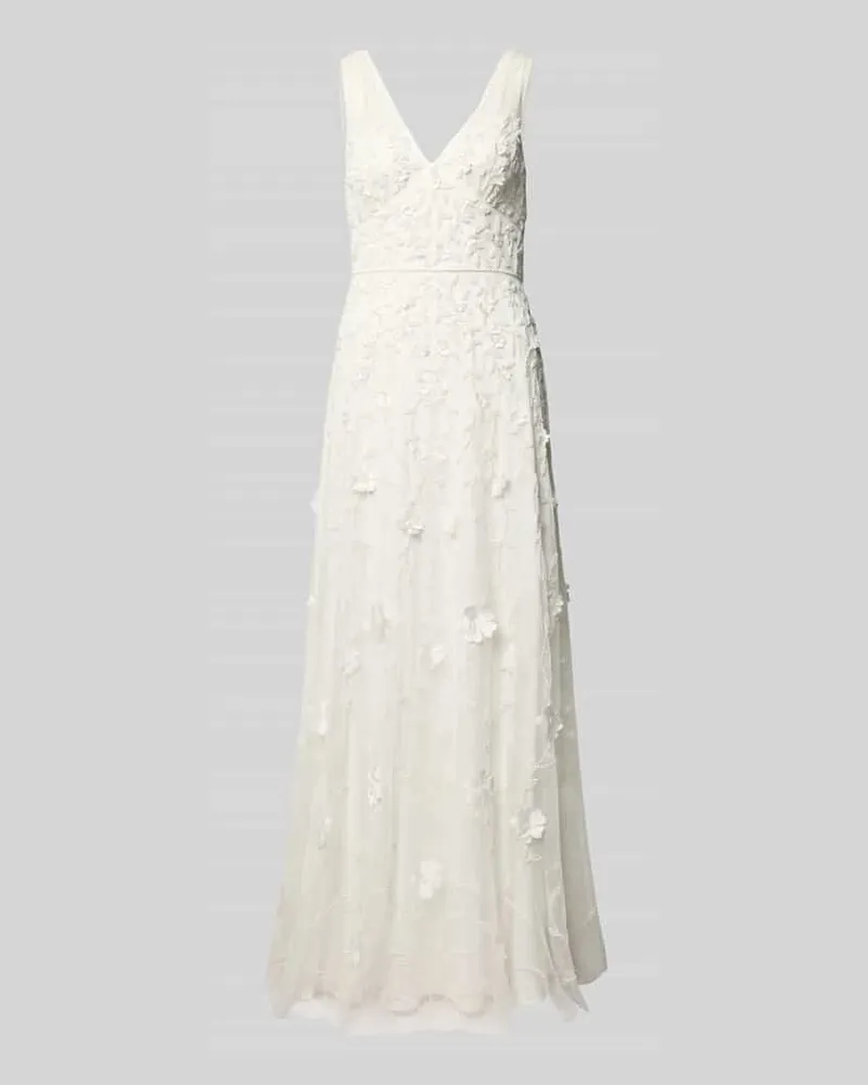Adrianna Papell Maxikleid mit Perlen und V-Ausschnitt Offwhite