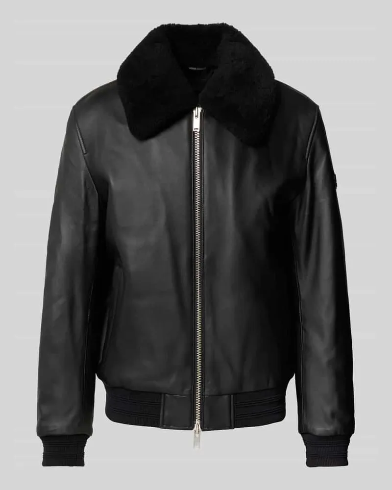 Moose Knuckles Kunstlederjacke mit Kontrastkragen aus Teddyfell Black