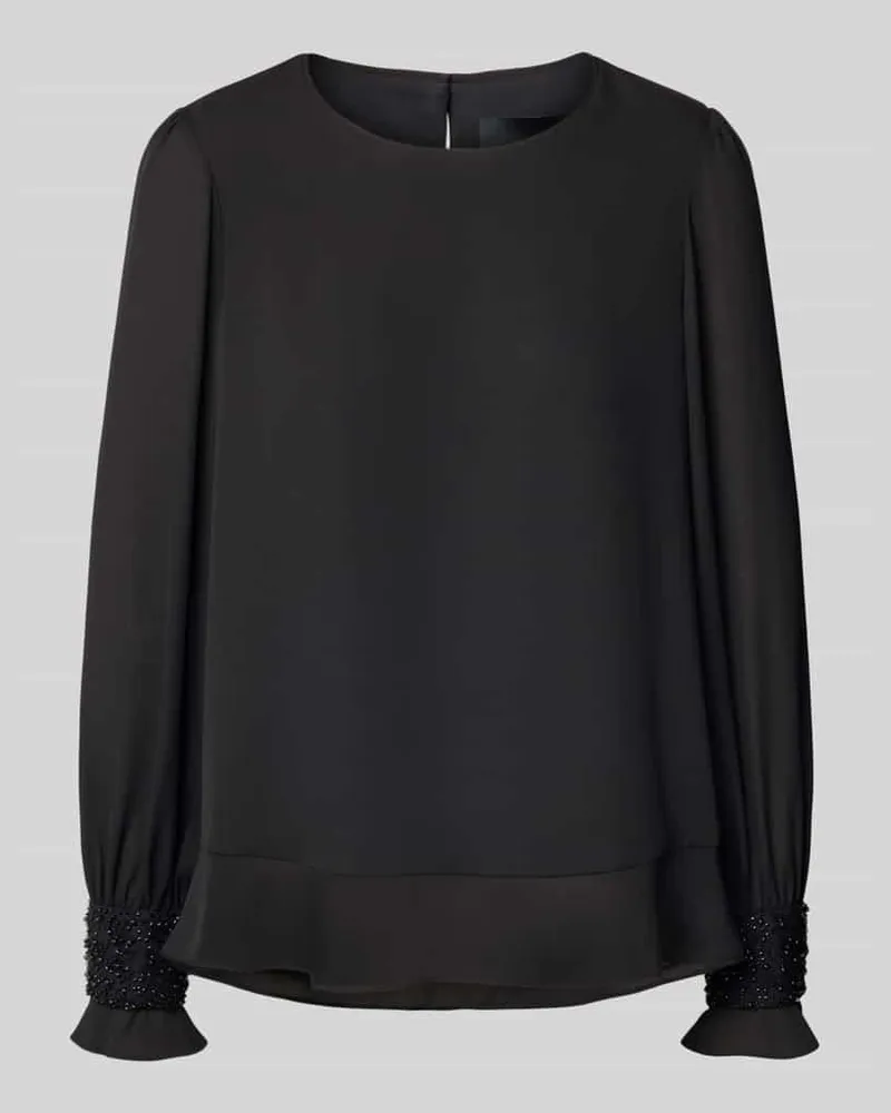Marc Cain Regular Fit Bluse mit Perlen und Rundhalsausschnitt Black