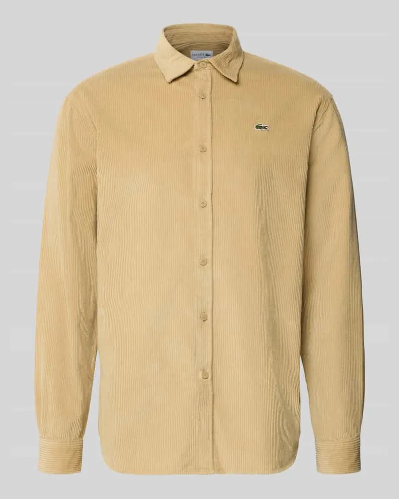 Lacoste Regular Fit Cordhemd mit Logo-Stickerei Beige