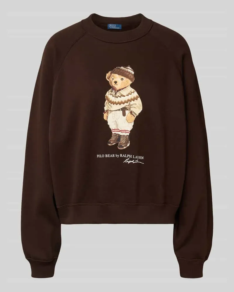 Ralph Lauren Sweatshirt mit Motiv-Print und Rundhalsausschnitt Dunkelbraun