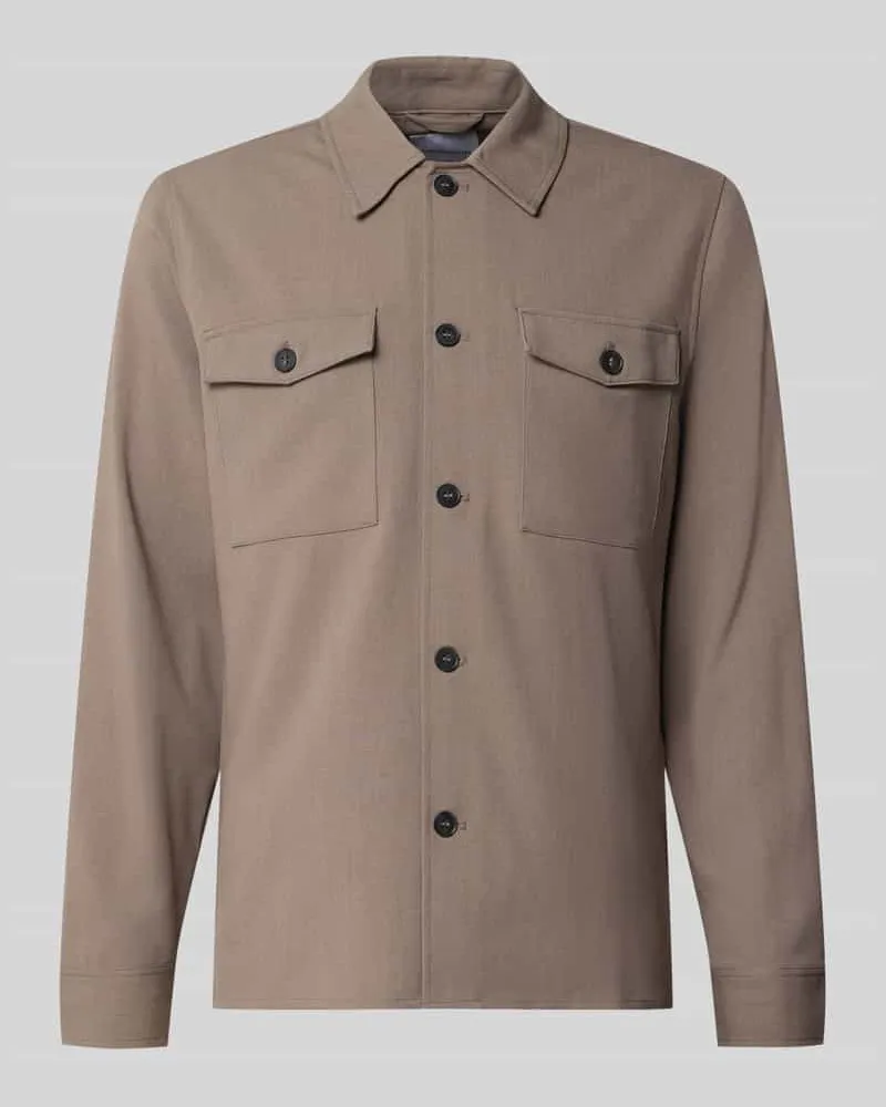 Lindbergh Relaxed Fit Hemdjacke mit Brusttaschen Sand