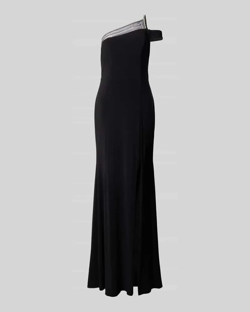 LUXUAR One-Shoulder-Abendkleid mit Beinschlitz Black