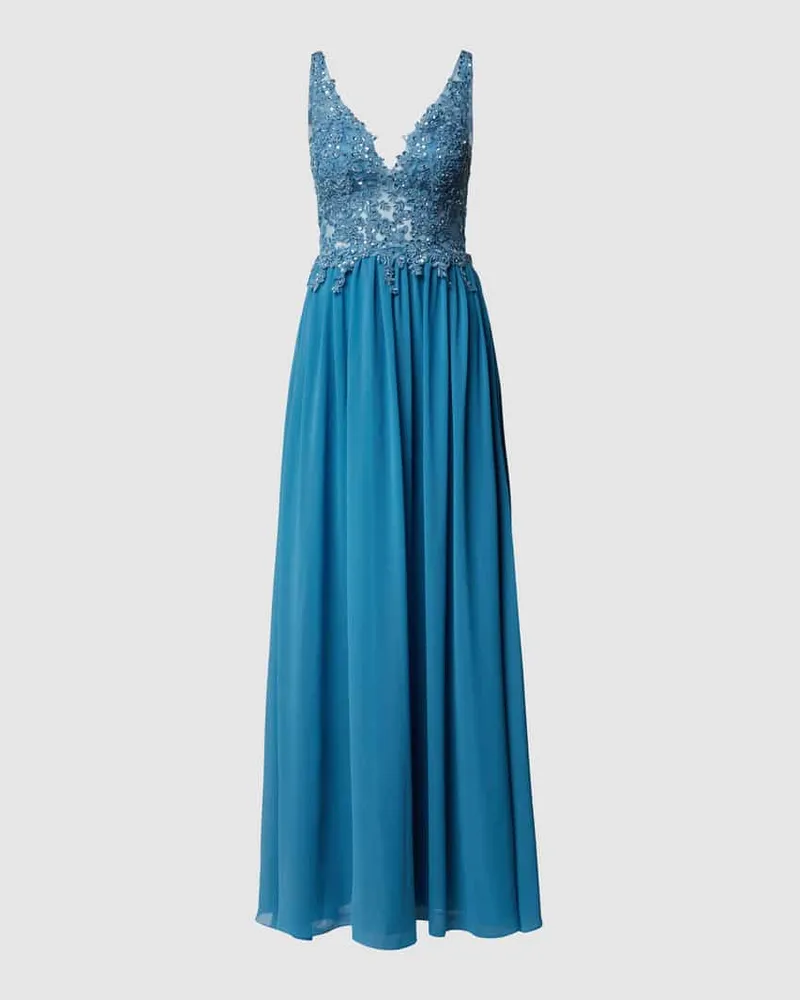 Mascara Abendkleid mit floralen Stickereien Hellblau