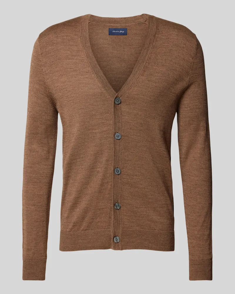 Christian Berg Slim Fit Cardigan aus Woll-Mix mit V-Ausschnitt Mittelbraun