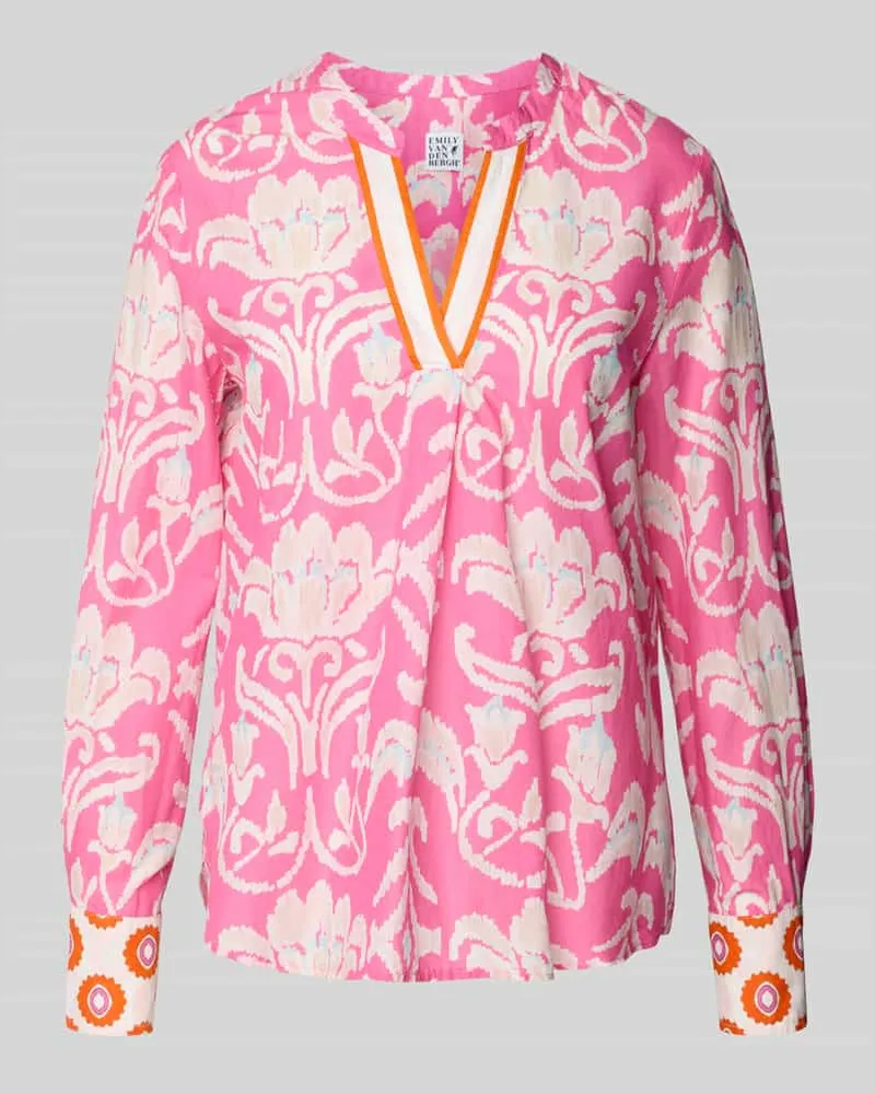 Emily van den Bergh Regular Fit Bluse mit Tunikakragen Pink