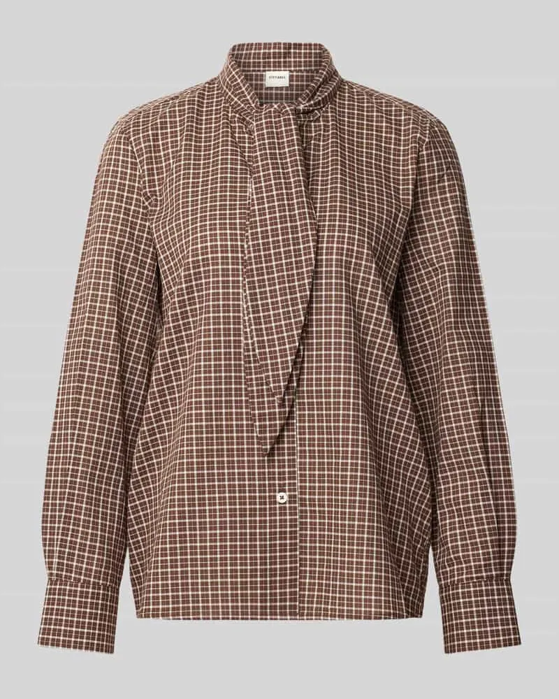 Stefanel Bluse aus reiner Baumwolle mit Knotendetail Mittelbraun