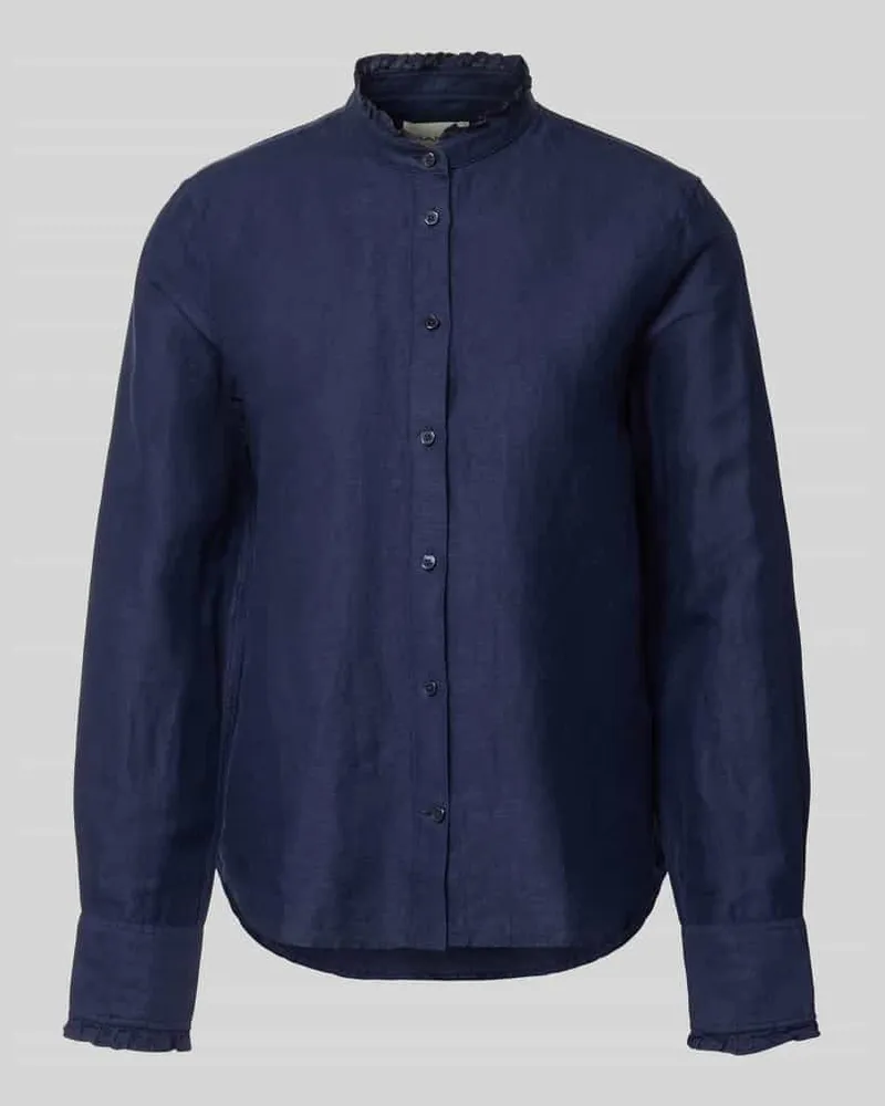 Gant Regular Fit Bluse aus Leinen-Baumwoll-Mix mit Stehkragen Marine