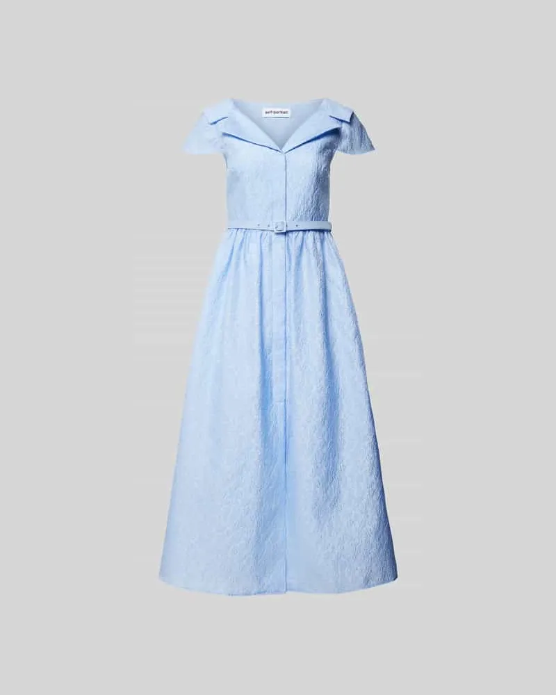 Self-Portrait Midikleid mit Strukturmuster Hellblau