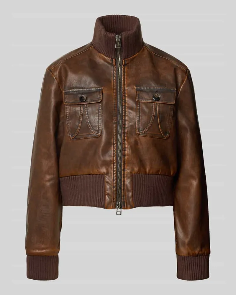 Baum und Pferdgarten Lederjacke mit gerippten Abschlüssen Modell 'BAILEY Dunkelbraun
