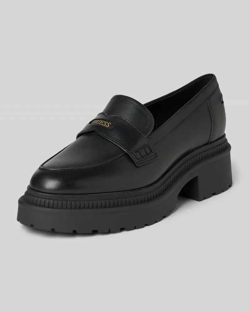 Guess Loafer aus reinem Leder mit Label-Details Modell 'FINDA Black