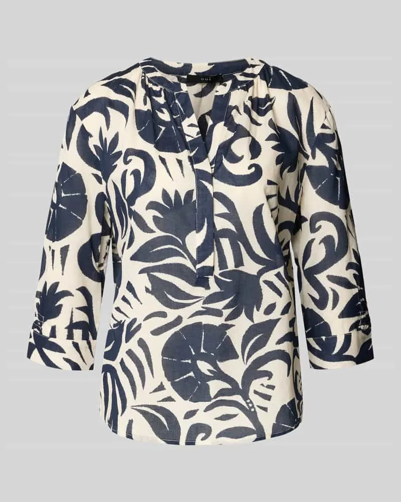 Oui  Bluse mit Tunikakragen und 3/4-Arm Marine