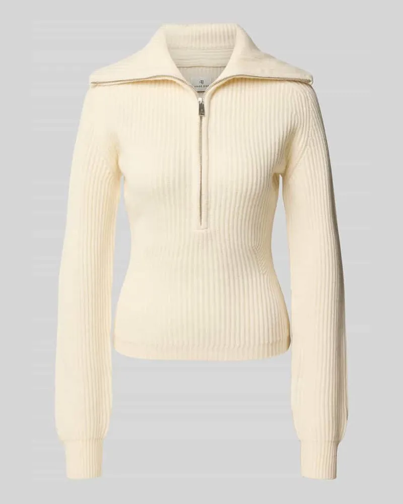 Anine Bing Pullover aus Wolle mit Troyerkragen Ecru