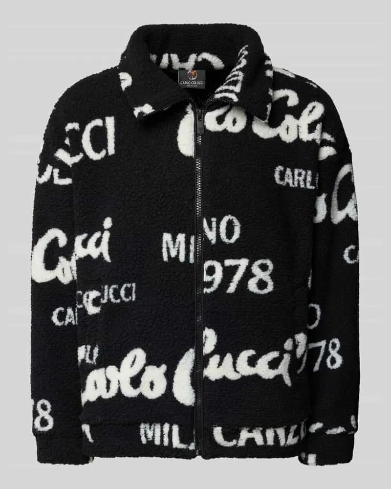 Carlo Colucci Oversized Fleecejacke mit Reißverschluss Black