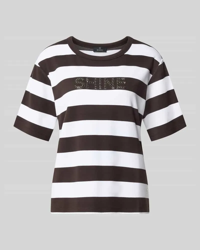 monari Sweatshirt mit 1/2-Arm und Ziersteinbesatz Dunkelbraun