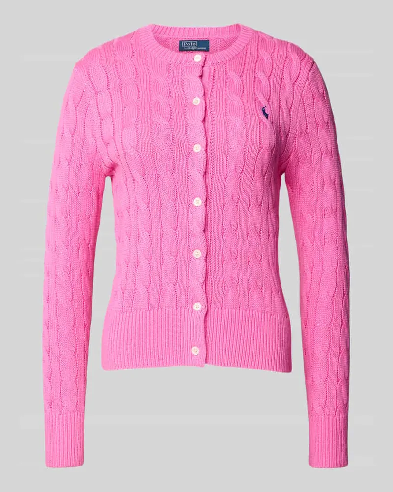 Ralph Lauren Cardigan mit Zopfmuster und Label-Stitching Pink