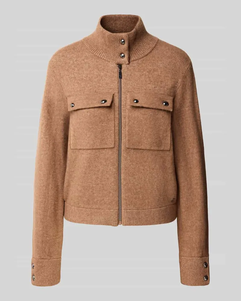 monari Relaxed Fit Strickjacke mit Stehkragen und Brusttaschen Cognac