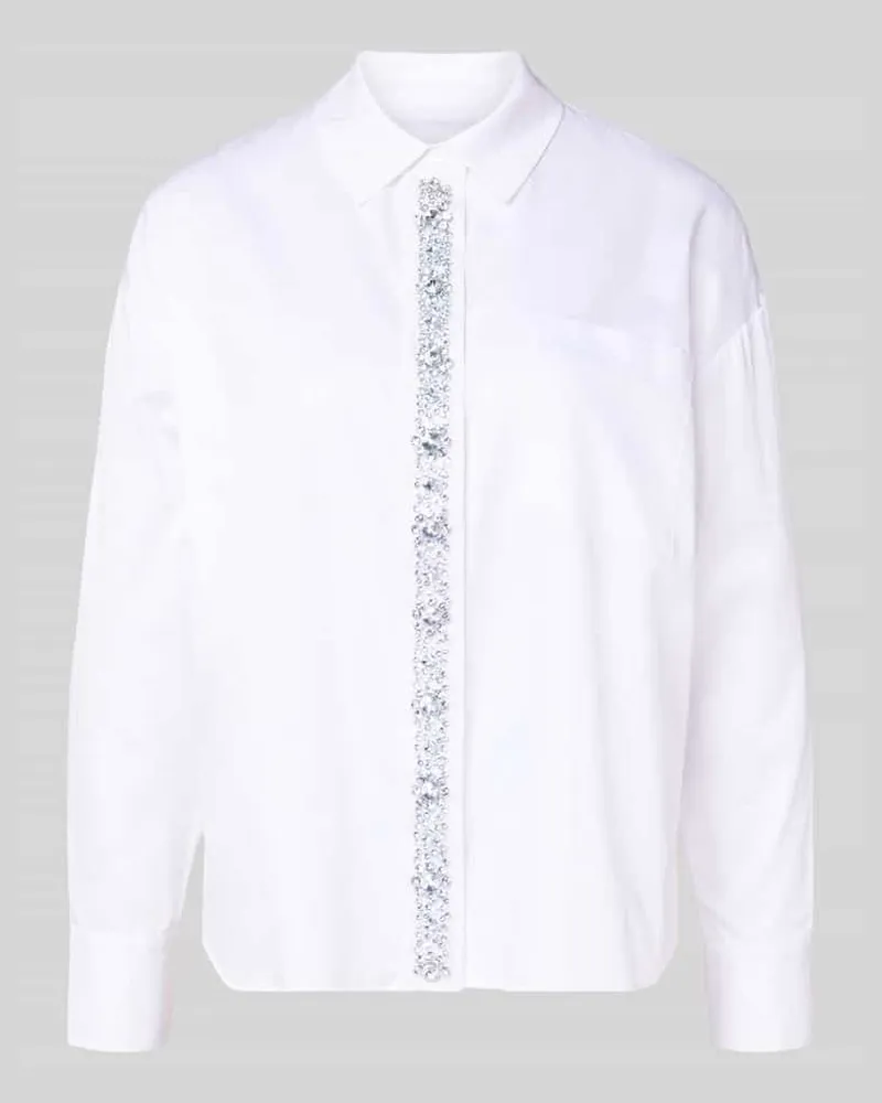 Rich&Royal Relaxed Fit Hemdbluse mit Strasssteinbesatz Weiss