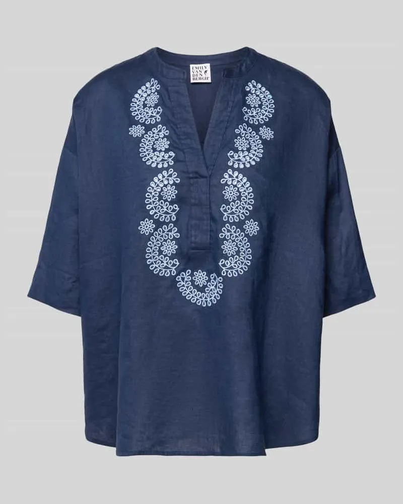 Emily van den Bergh Leinenbluse mit 3/4-Arm und Motiv-Stitching Marine