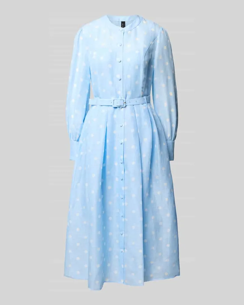 Marc Cain Midikleid aus Leinen-Seide-Mix mit Gürtel Hellblau