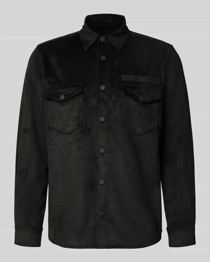 HUGO BOSS Oversized Hemdjacke mit Logo-Stitching Modell 'Ekel Black