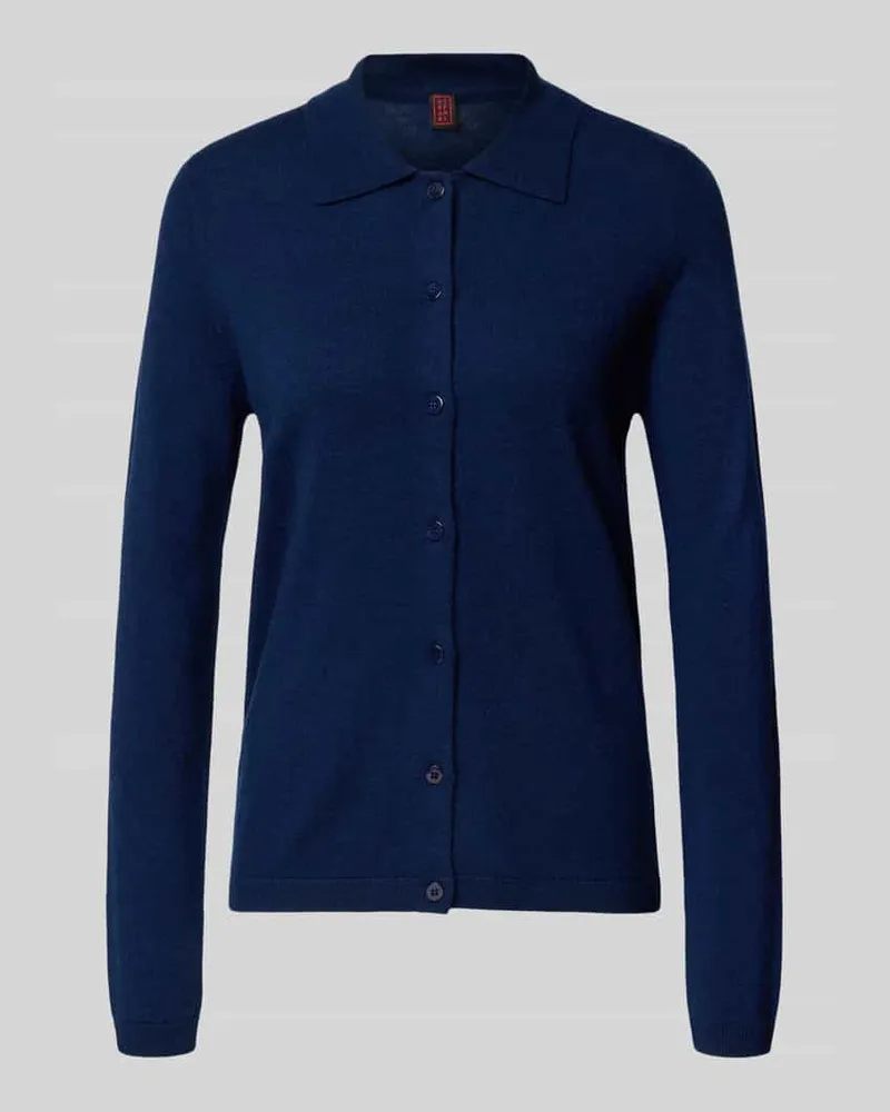 Stefanel Cardigan mit Polokragen und Knopfleiste Dunkelblau