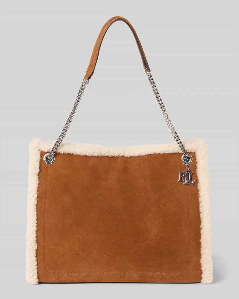 Ralph Lauren Handtasche mit Teddyfell und Label-Applikation Cognac