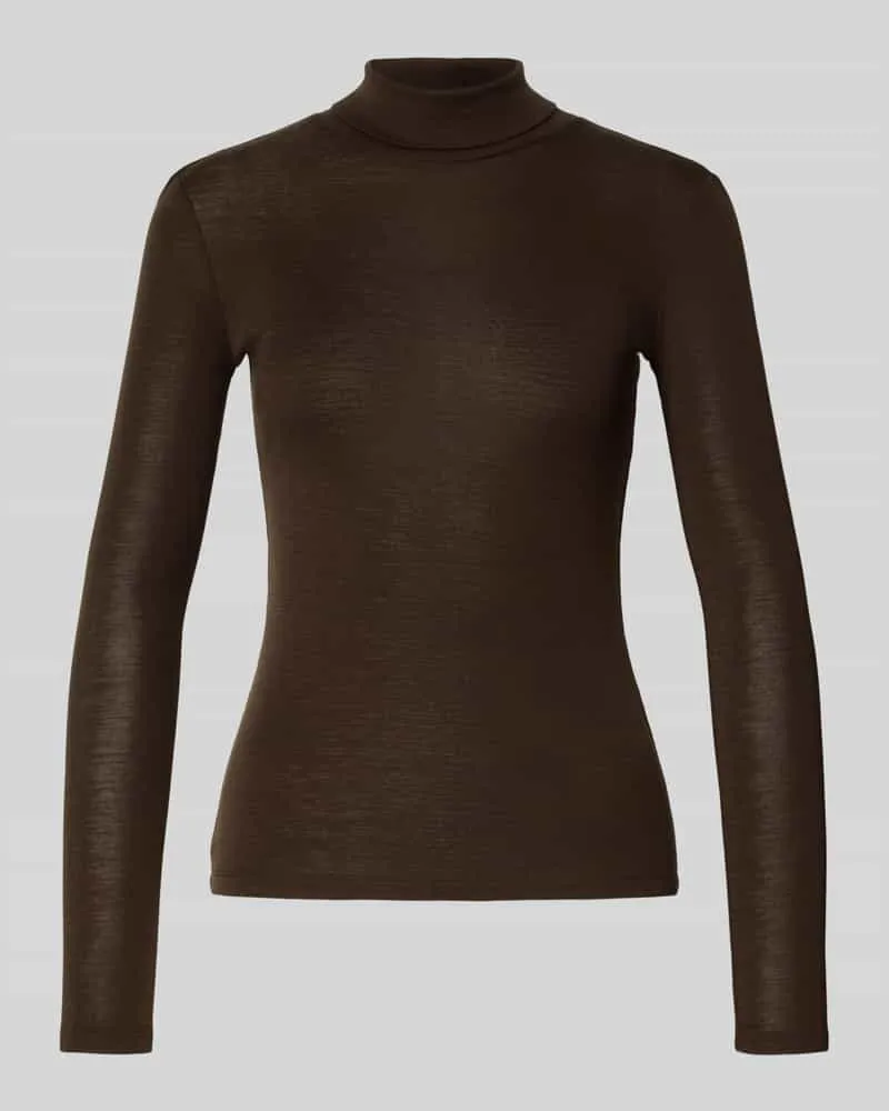 Max Mara Slim Fit Langarmshirt aus Woll-Seiden-Mix Modell 'TESEO Dunkelbraun