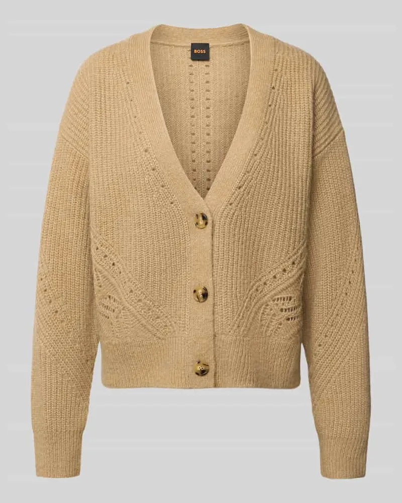HUGO BOSS Loose Fit Strickjacke aus Woll-Mix Modell 'FORTELLINI Hellbraun