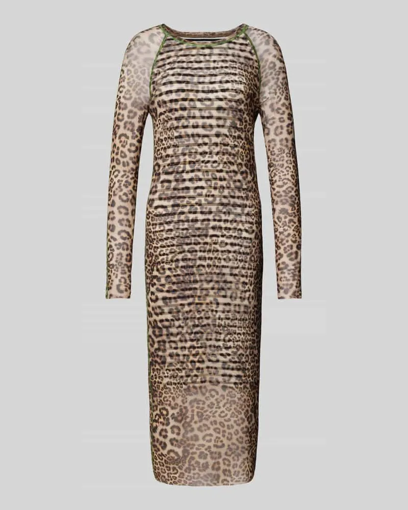 Marc Cain Midikleid mit Rundhalsausschnitt Mittelbraun