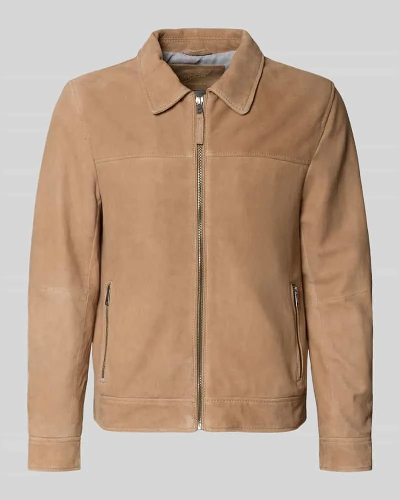 Mauritius Lederjacke aus Schafsnubuk mit Reißverschluss Modell 'TRIVEN Beige