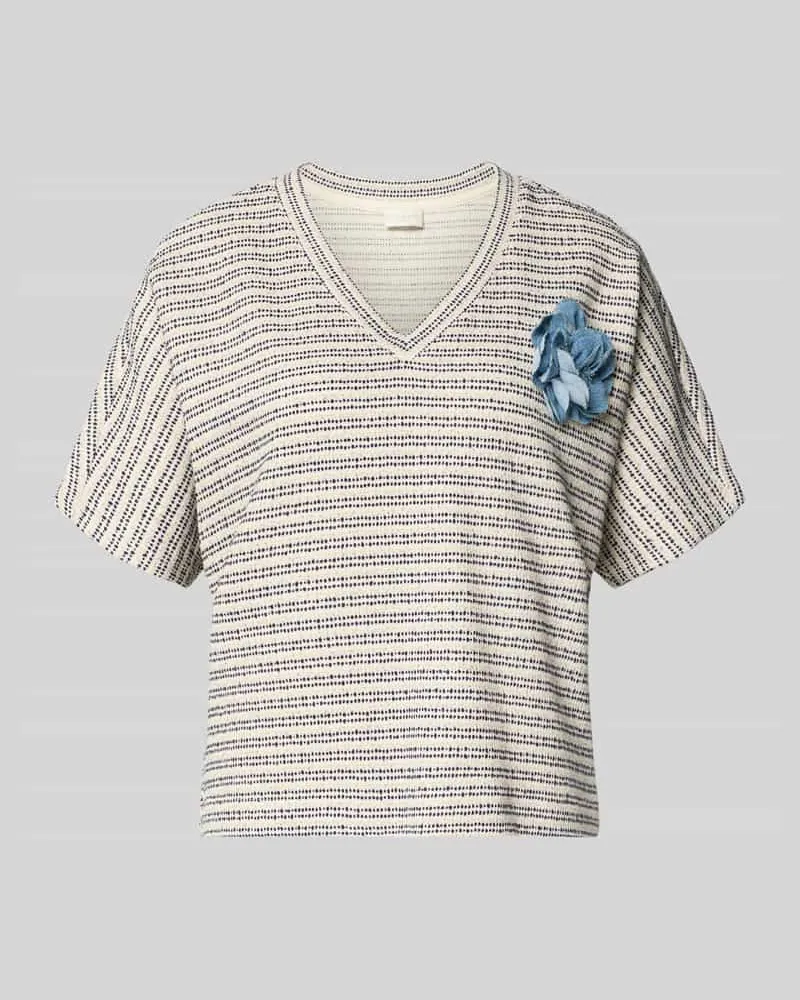 Milano Italy T-Shirt mit floraler Applikation Offwhite