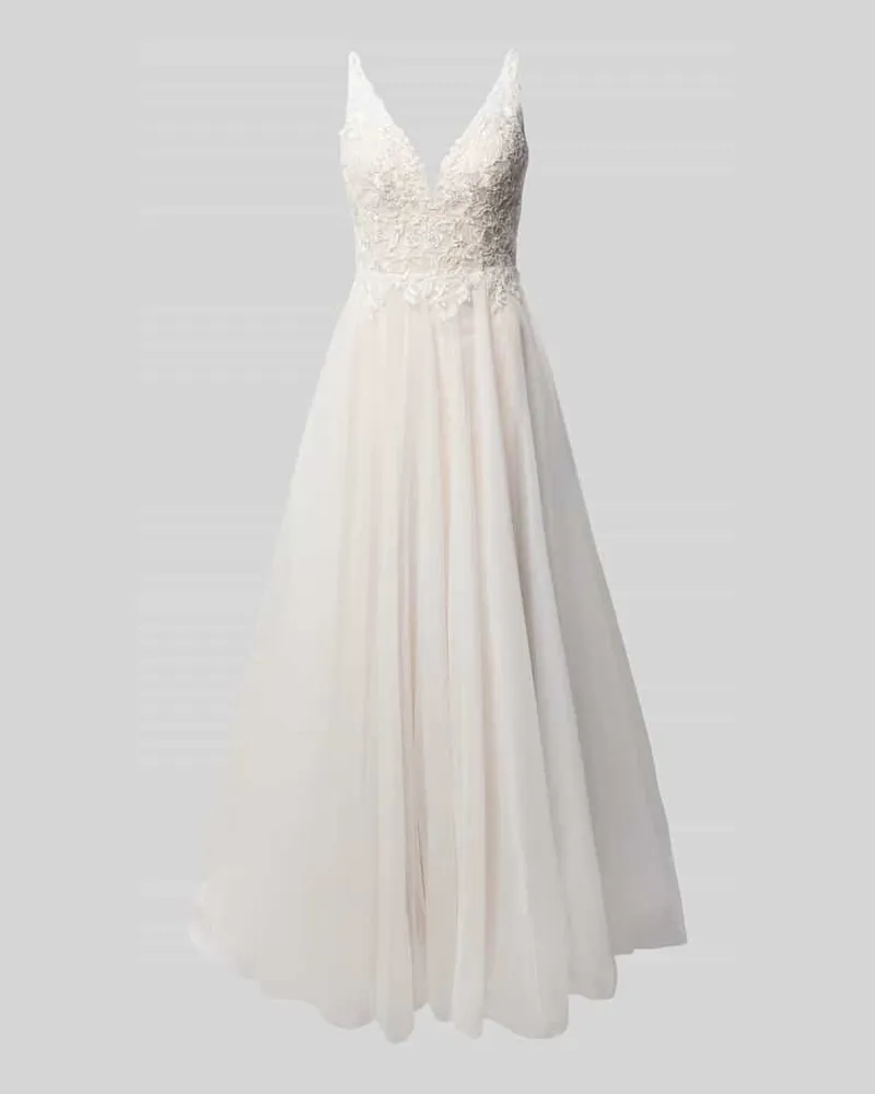 Mascara Abendkleid mit Spitzenbesatz Offwhite