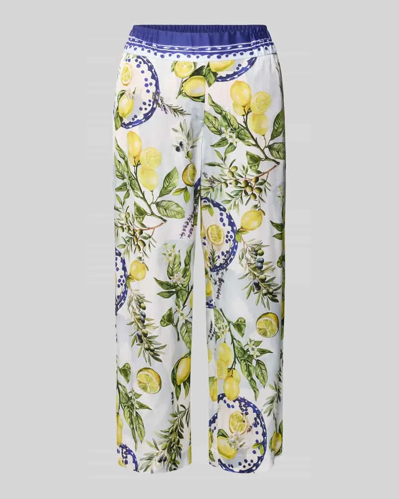Marc Cain Straight Fit Stoffhose aus reiner Viskose mit Allover-Motiv-Print Weiss