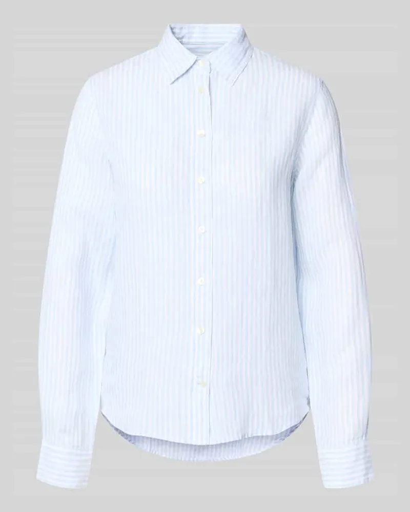 Gant Regular Fit Leinenbluse mit Hemdblusenkragen und Label-Stitching Hellblau
