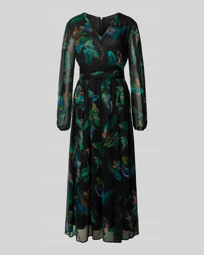 Marc Cain Maxikleid mit V-Ausschnitt und Taillenband Dunkelgruen