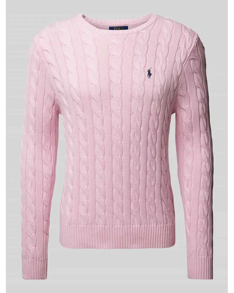 Ralph Lauren Strickpullover mit Logo-Patch mit Zopfmuster Rosa